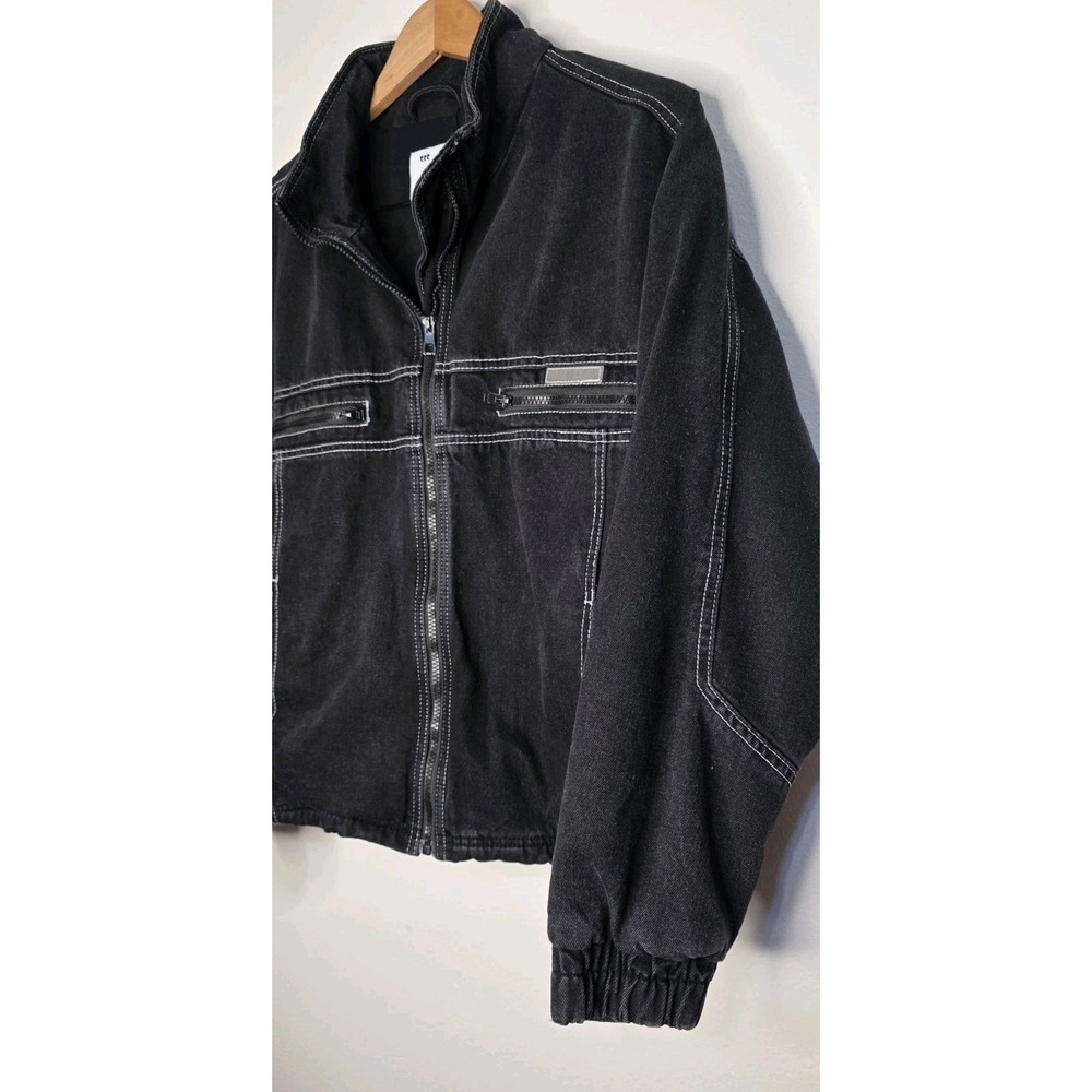 NEW Unif Code Jacket Black Distressed Denim Zip Heavyweight Moto Grunge Baggy XS - Picture 4 of 9
